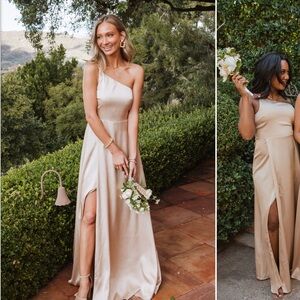 Show Me Your MuMu Shannon One Shoulder Bridesmaid Dress Champagne Luxe Satin